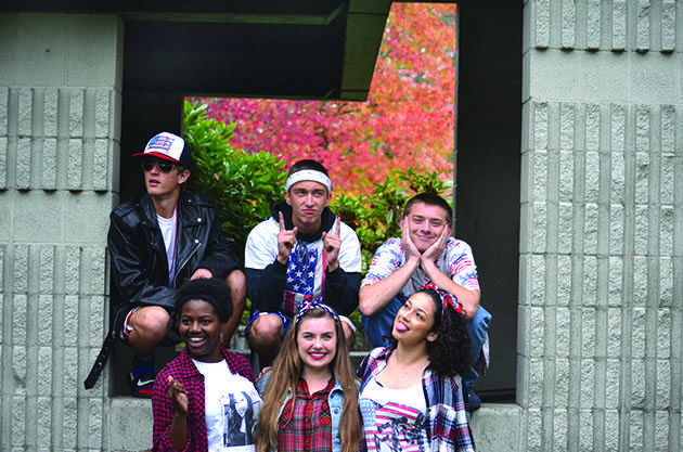 The 2015 Homecoming Court: (L-R) Glory Yepassis-Zembrou, Jack Stevens, Cole Sigl, Peter Condyles, Ryann Funk, and Brittney Wood  show lots of enthusiasm and viking spirit.  “I’m excited to see everyone all dressed up and looking classy,” said Stevens, “I can’t wait to share the experience with my senior class”