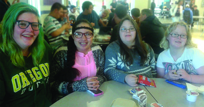 Kasey Romero, Jada Christiansen, Sarah Mulvey, and Nikki Osbjornsen gather at lunch and represent some of the students who are integrating themselves into general education classes. Teachers in this branch of the educational system have worked hard to help them gain more opportunities. “I hope to help them just like I would like any other gen ed kid. By giving them the opportunities to make choice in their life. Say that they make a choice and it doesn’t work out, I want to make sure it’s not life threatening,” Mark Dalbeck said.