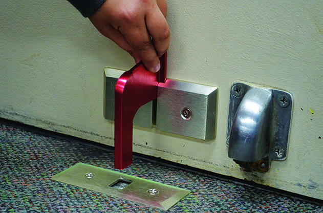 Nightlock slides easily into a slot on the bottom of a door and into a hole in the ground to barricade the door. The device was chosen for its strong role in the A.L.I.C.E program. “You couldn’t open the door if you wanted to,” Principal Eric Cahan said.
