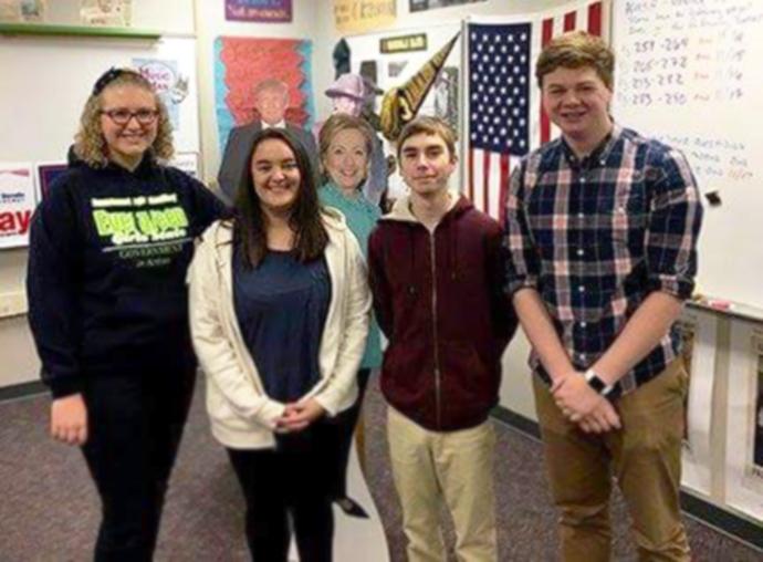 From left to right: Elizabeth Stanton, Zoey Gonzales, Derek Magruder, and Hayden Davis. The all-senior Knowledge Bowl team won first place in a recent competition at Jackson High School. 