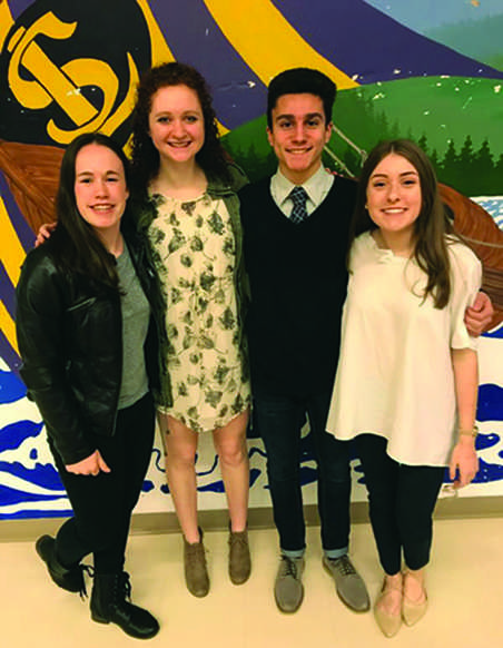 Juniors Camryn DuBois, Ainsley Mattingly, Nicholas Peña and Gaby Delgado stand after their elections as Vice President, Public Relations, President and Secretary/Treasurer, respectively. “I’m so excited for next year. I can’t be more blessed than this right now,” 2017-2018 ASB President Nicholas Peña said.
(Photo courtesy of Samir Nasr)