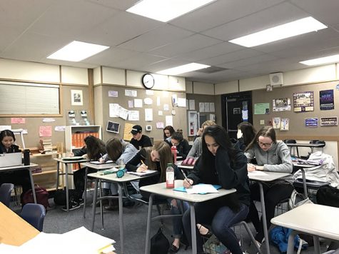 Mr.Newtons first period AP Language and Composition class writing practice essays for the upcoming exam. The AP Language and Composition exam takes place on May 10th. 