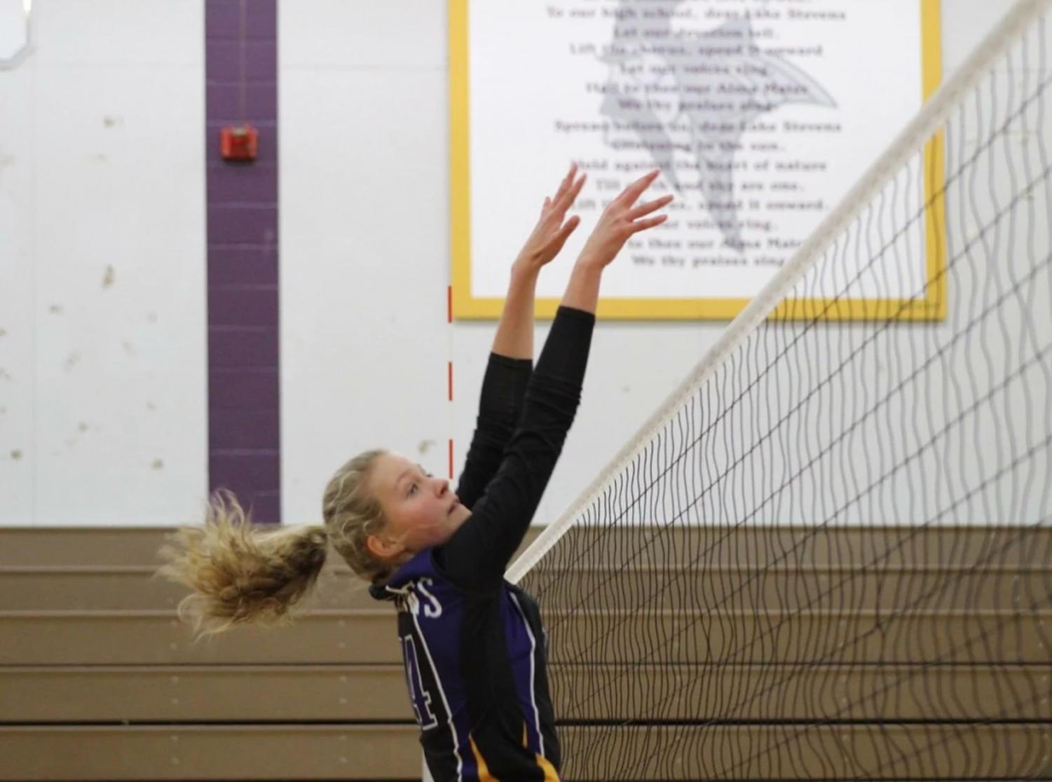 Point Vikings. Maddie Iseminger, the only freshman on the Vikings volleyball team, blocks the opponent's upcoming attack at the net. In the match against Kamiak, Vikings fought until the fifth set to claim victory. The energy each player emitted on the court upped the competition. “Maddie Iseminger, an actual BEAST on the court, but a sweetheart with a quirky personality off”, senior Kani White said.