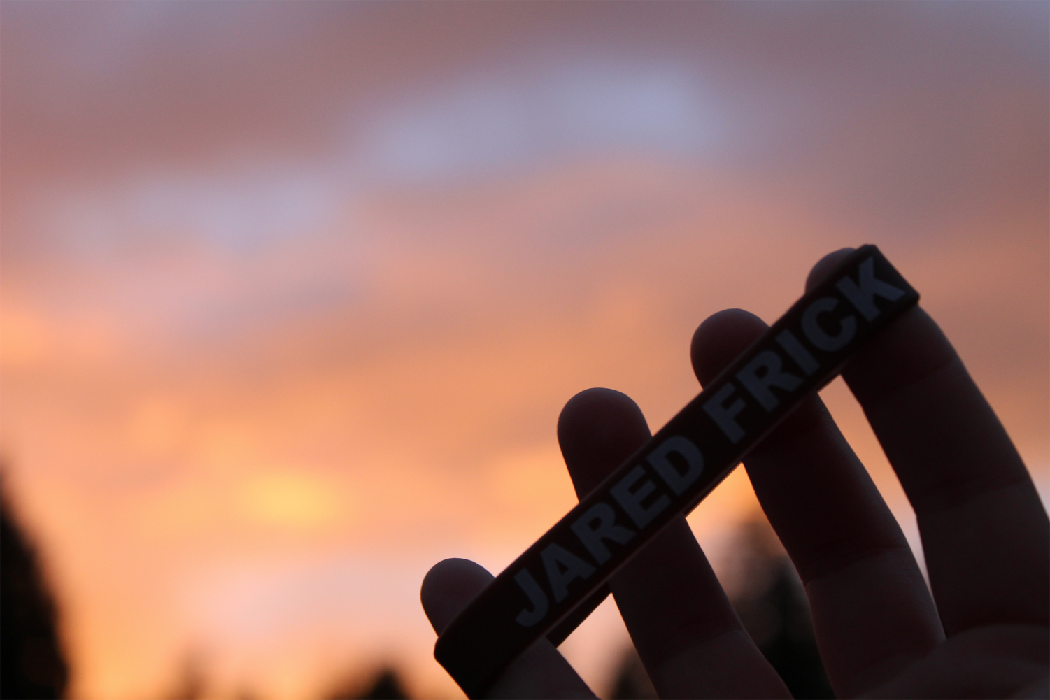 A person’s importance. A bracelet with the phrase “Jared Frick Forever” printed on the outside held in front of a wondrous sunset. The night of the Out of the Darkness walk, many gathered to witness the dusk ending the day. The wristband held in the photograph was a token of remembrance for the young man, Jared Frick, who ended his life earlier this year. “People who aren’t willing to be bold about it, can read. And then at least know what to do”, Penny Daniel said.