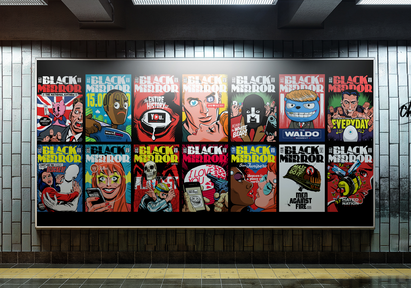 Comic-Sans Horror: Butcher Billy, a Brazilian artist and creator of contemporary art has his work on display- vintage comic book style cover art designed in caricature of each episode of Black Mirror. The art itself is difficult to depict without having watched the episodes, although even without context were quite intriguing.