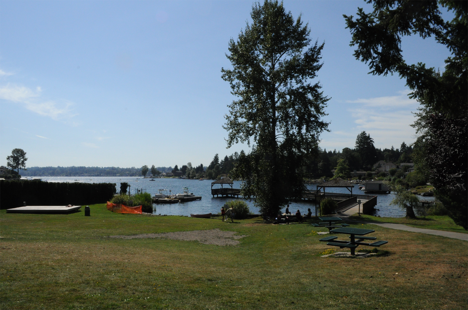 Fun in the sun: There is plenty of space for you and many others to come party here at the Downtown North Cove. To the left we have a stage for you to show off your cool moves and some state of the art picnic tables to the right. Off in the back there is a dock for some on the water fun.