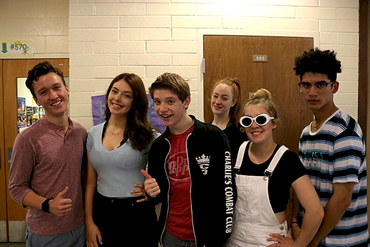 
SAY CHEESE: Sophomores Gunnar France, Olivia Kunaschk, Carson Jackson, Sydney Hanson, Lauren Schulz, and Liam Palmer pose for a photo like the ones seen on the covers of college pamphlets. These students were excited for the end of the year coming up. “It’s been a long year of studying and prepping for the rest of my life, and now I can take a few months off and relax,” Schulz said. 
