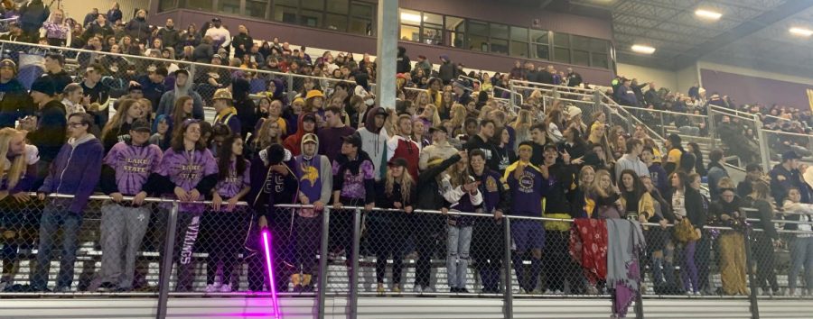 Let’s! Go! Lake! Lake Stevens Vikings Superfans preparing for the first playoff football game. All the students showed their spirit by being in viking gear. “There so much fun with alot of energy!”