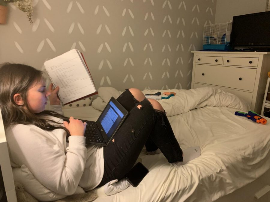 Senior Rebekah Kurtenbach stuggles to take notes and to turn in her homework on time. “Distance learning makes things so much harder on me because I always lose track of my assignments,” Kurtenbach said.