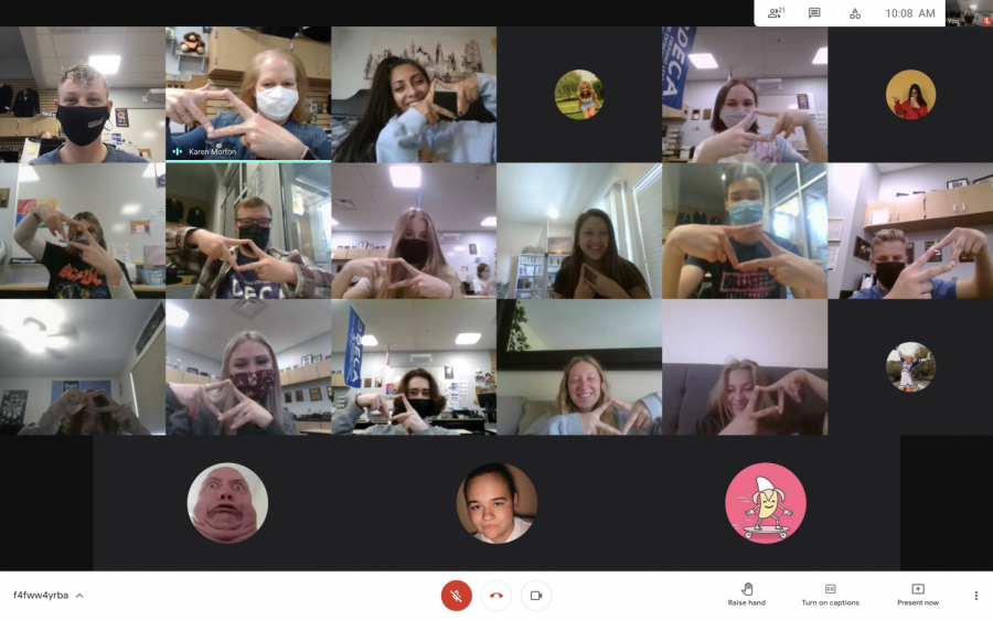 Entrepreneurial Knowledge: Karen Morton’s business and DECA students attend class in a mixture of in-person and remote. Students were given an option to return to school or stay in distance learning in April. “Being back in school, especially Mrs. Morton’s class, has made me realize how much I missed the in-school experience,” junior Luke Bates said.