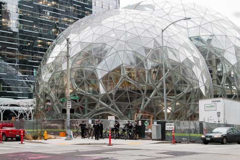 Exorbitant structures: Located on Lenora Street in Seattle, The Amazon Spheres house plant life and are used for Amazon employees to work and lounge in. The cost of the Seattle campus, including the spheres, was $4 billion in total. “Obviously the whole system of capitalism where were stuck in a rich get richer poor get poorer cycle is so messed up,” junior Adeline Janeway said.