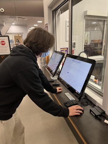 Students use google forms to sign themselves out. Senior Ryan Cumiford goes through the process of completing the form to sign himself out. When leaving school you must go to the attendance office where there are two computers to sign out of school.