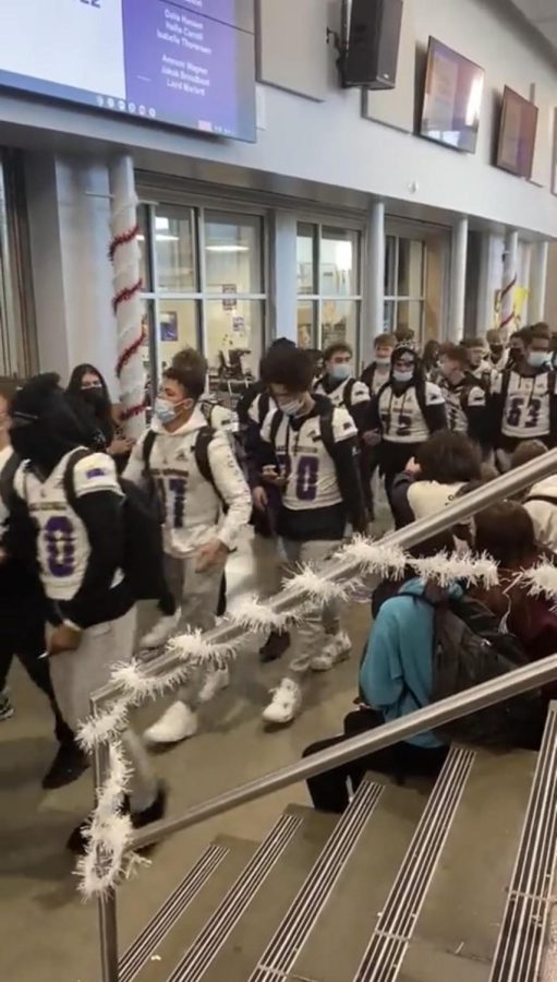 Football state sendoff: The entire football team prepares to get on the bus for the state championship game. Being the only state sendoffs that happened, everyone waited to see how it went. I think a send-off is a good idea, but the way that it was done in the timing that it was done, I think was off. I think that all groups should be celebrated - and not only football. I think everyone should get praise because theres a lot of stuff even I didnt know about, like Robotics and all that type all these clubs, DECA, and nationals, senior Gavin Quayle said.