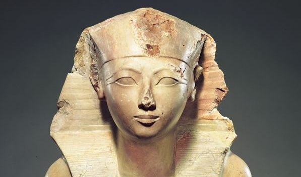 Photograph of a steaded statue of the longest-reigning female Egyptian pharaoh, Hatshepsut discovered in 1929.