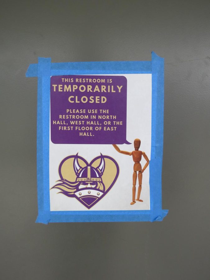 Temporarily Closed: These signs can be seen around the campus on closed bathroom doors. Many students felt mislead when first reading "temporarily" closed, under the impression that the closure was for maintenance or an issue that wouldn't keep the bathrooms closed for the whole school year.