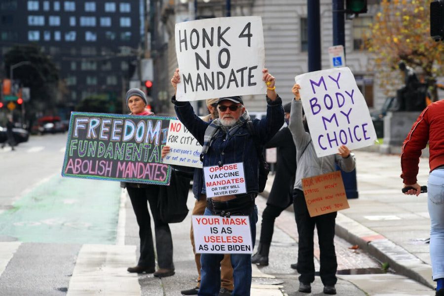 Right to speak out: Citizens express their beliefs about the vaccine mandate. The immense outrage was caused after businesses were requiring employees to be vaccinated in order to work.