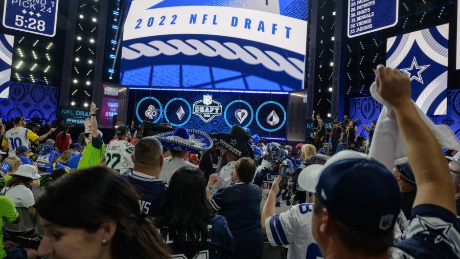 Las Vegas, NV - April 28, 2022: Fans all across the United States gather at the set site for the 2022 NFL Draft. To kickoff the 22 year, the Jaguars chose the first pick after their 3-14 season. This place was very energetic and a very good way to start this season, sophomore Liam Lureas said.