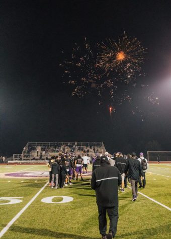 Lake Stevens Vikings took home a 48-0 win against Mariner High School in the homecoming game. The Viks walk down the high-five line after their victory, while fireworks go off by nearby neighbors. Our intensity, our ability to play with each other as a group, Kolton Matson said.