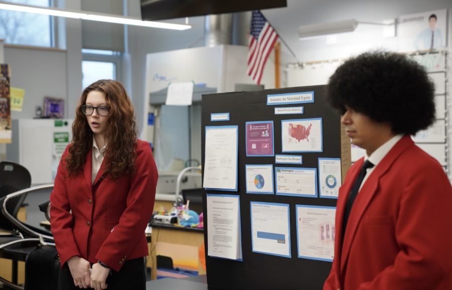 Presentation ready: Junior Amelia Vasquez and senior Miguel Cervantes present a project outline, accompanied by a speech at LSHS. LSHS recently hosted a regional star event with nine schools in attendance.