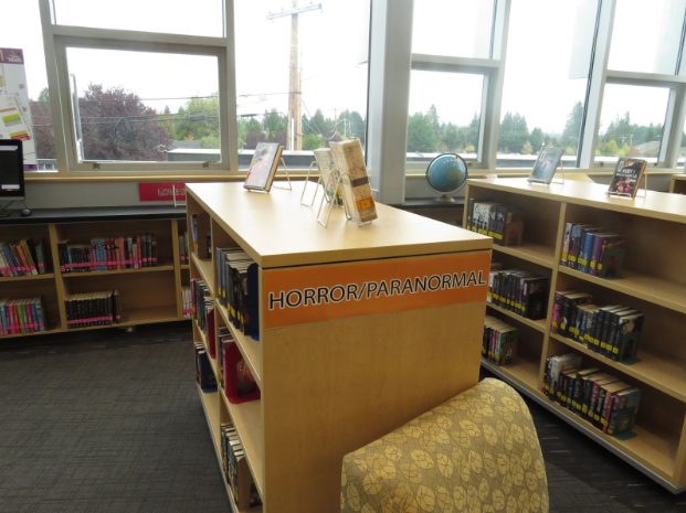 Stop by LSHS library! Lake Stevens High School’s horror section is getting a lot of use this fall.