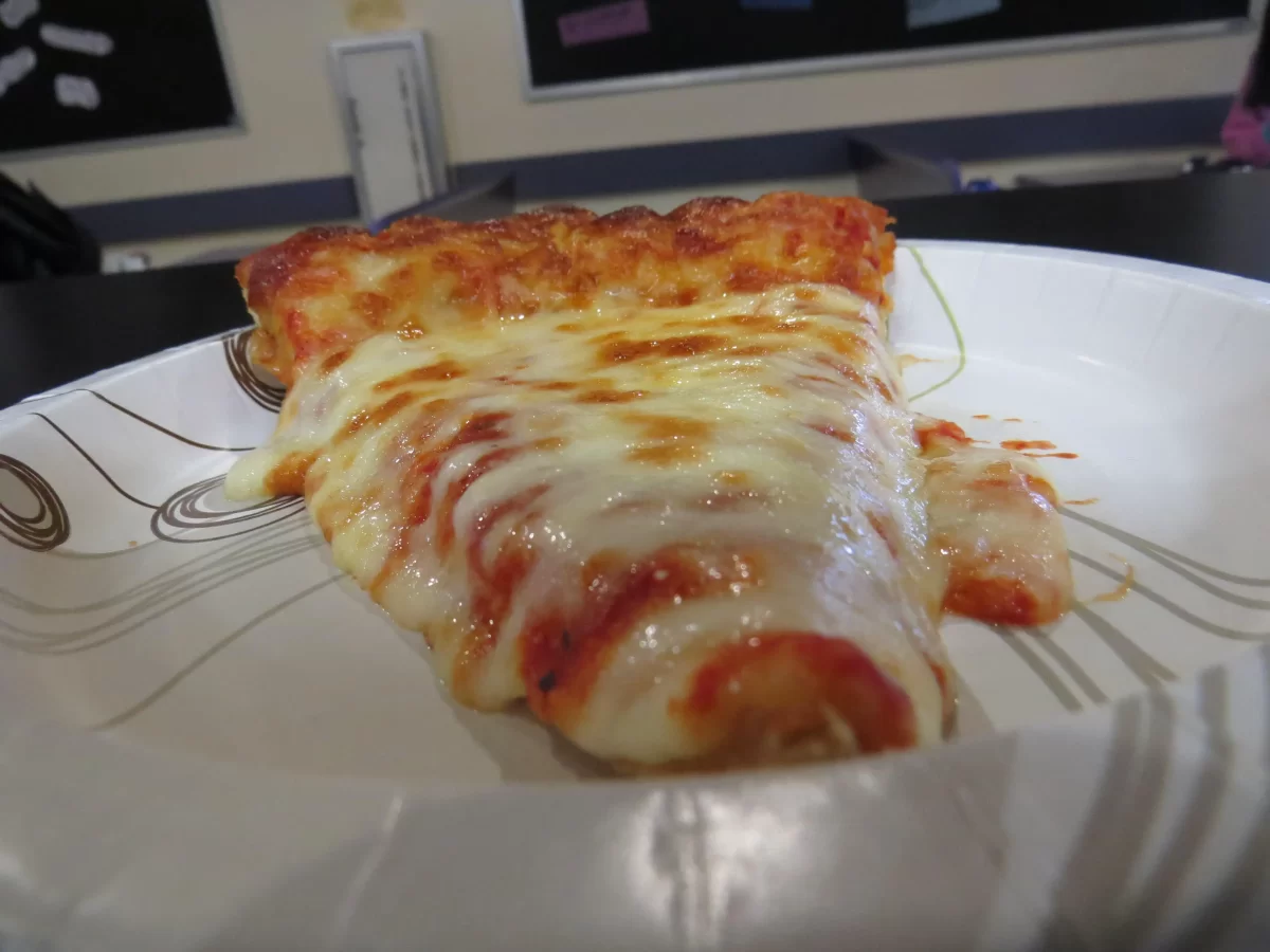 Junior Shalvi Dutt bought this slice of cheese pizza. The cheese pizza is a decent option for students when the other options aren't suitable. "I can easily choose pizza when I don't feel like eating the other food,"  Shalvi said.