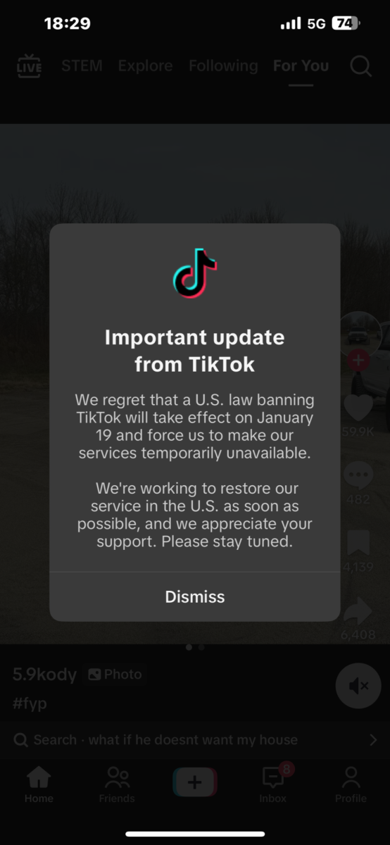 This warning message popped up on TikTok the night before the ban.