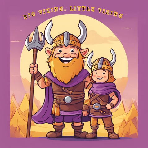 AI cartoon graphic of "Big" viking and "Little" viking 